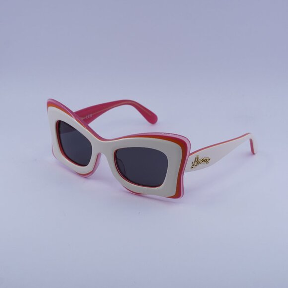 Loewe LW40140U 59A Sunglasses Ivory/Pink Opal Cat Eye Frame, Smoke Lenses - Picture 1 of 11